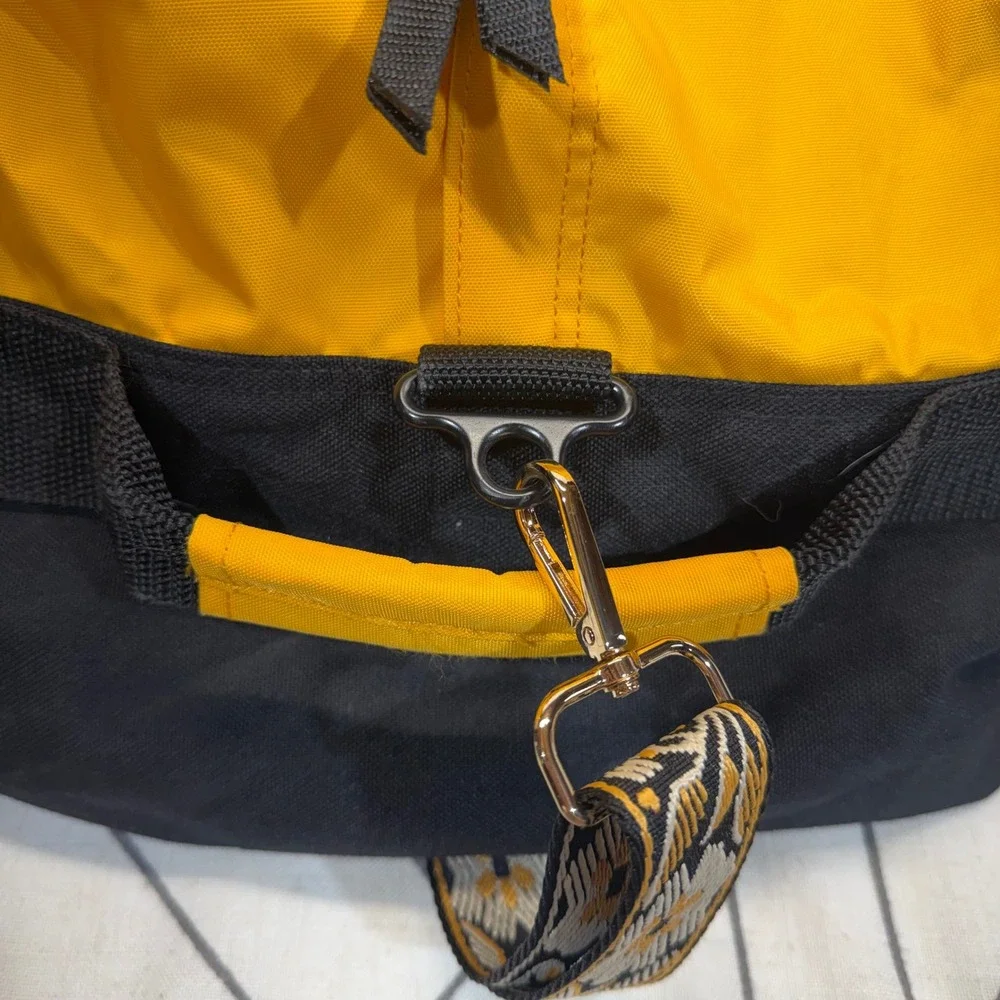 L.L. Bean Duffle Bag Large Yellow Black Floral Strap Travel Luggage Carry On